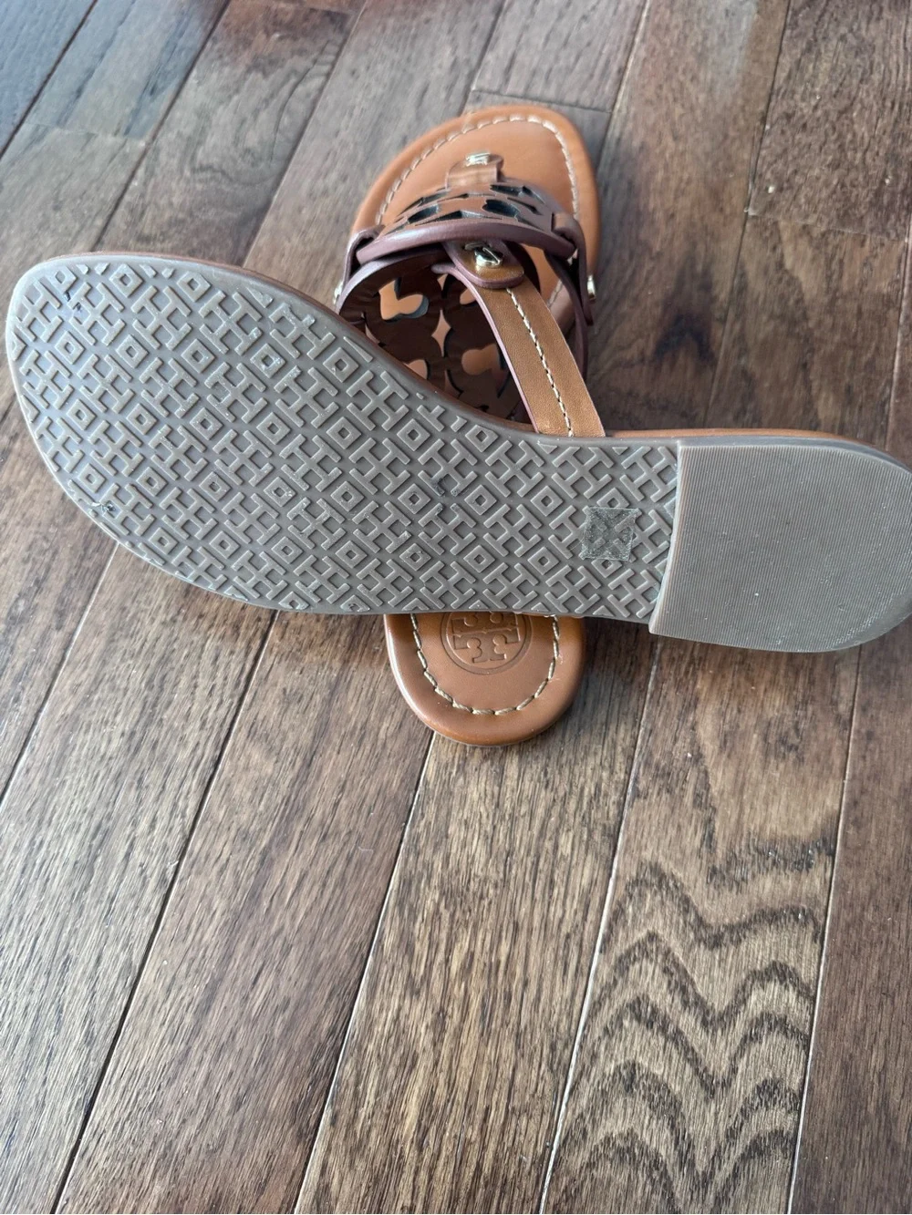 Tory Burch Tan Leather Logo Thong Sandals